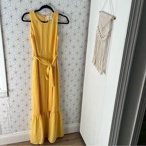Charles Henry Yellow Maxi Dress with Waist Tie